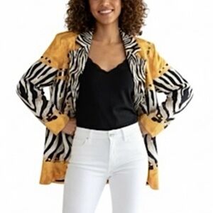 Missy Jacket Yellow Animal Print Ponte Knit Blazer XL Party Festival Chic Glam